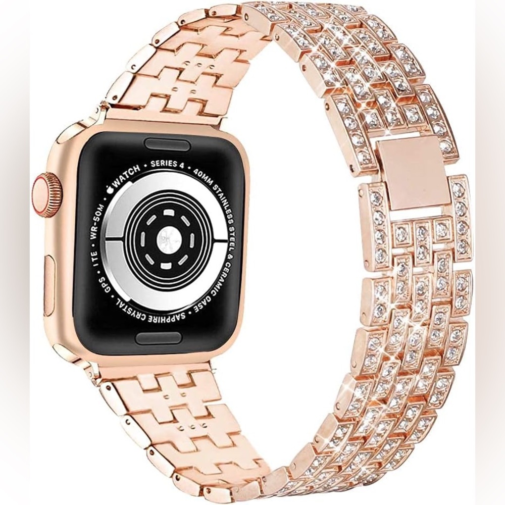 Apple Watch 38mm-45mm Bling Diamond Metal Strap with Diamond Case - rose gold